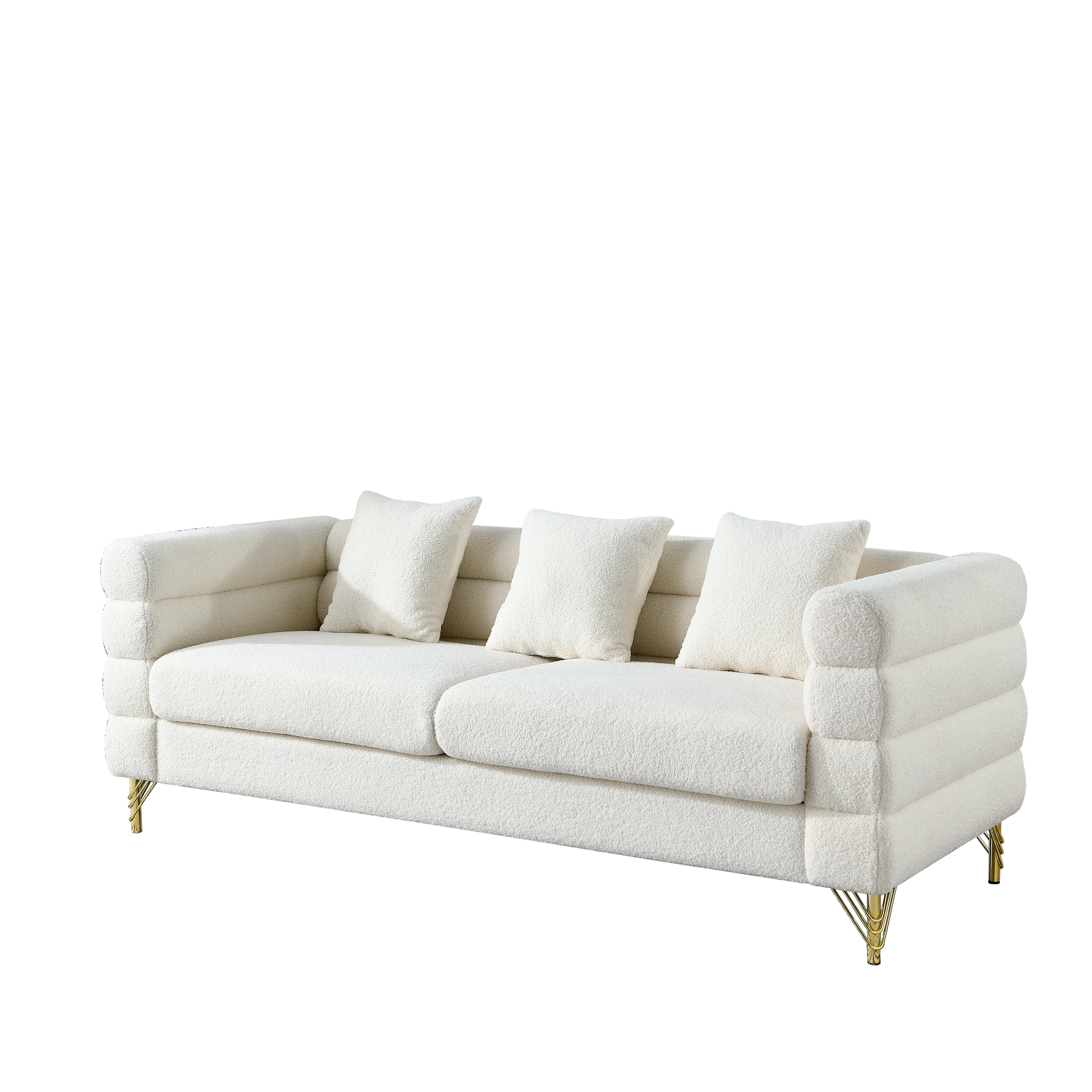 81 Inch Oversized 3 Seater Sectional Sofa, Living Room Comfort Fabric Sectional Sofa Deep Seating Sectional Sofa, Soft Sitting With 3 Pillows For Living Room,Bedroom,White Teddy Ivory W834S00036