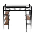 Twin Size Metal Loft Bed With Shelves And Desk, Black Old Sku: Wf306849Aab Box Spring Not Required Twin Black Metal Bedroom Bed Frame Metal