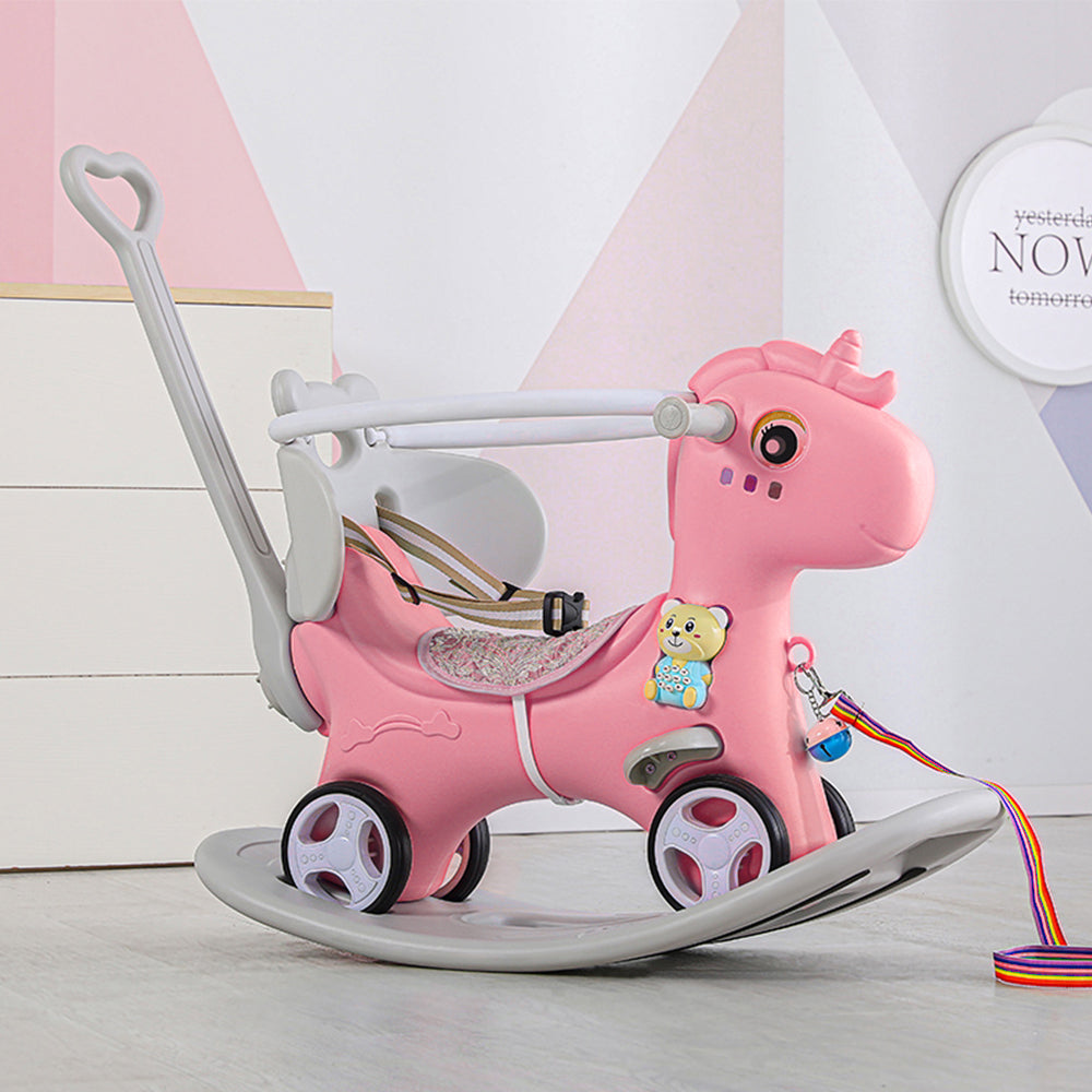 Rocking Horse For Toddlersbalance Bike Ride On Toys With Push Handle, Backrest And Balance Board For Baby Girl And Boy, Unicorn Kids Riding Birthday Pink Pink Hdpe