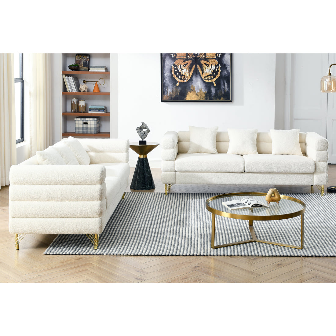 3 Seater 3 Seater Combination Sofa.White Teddy Ivory White Teddy Primary Living Space American Design Foam Fabric