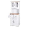 Wooden Kitchen Cabinet White Pantry Room Storage Microwave Cabinet With Framed Glass Doors And Drawer White Mdf