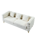 81 Inch Oversized 3 Seater Sectional Sofa, Living Room Comfort Fabric Sectional Sofa Deep Seating Sectional Sofa, Soft Sitting With 3 Pillows For Living Room, Bedroom, Etc., White Teddy Ivory Ivory Primary Living Space American Design Foam Fabric 3 Seat