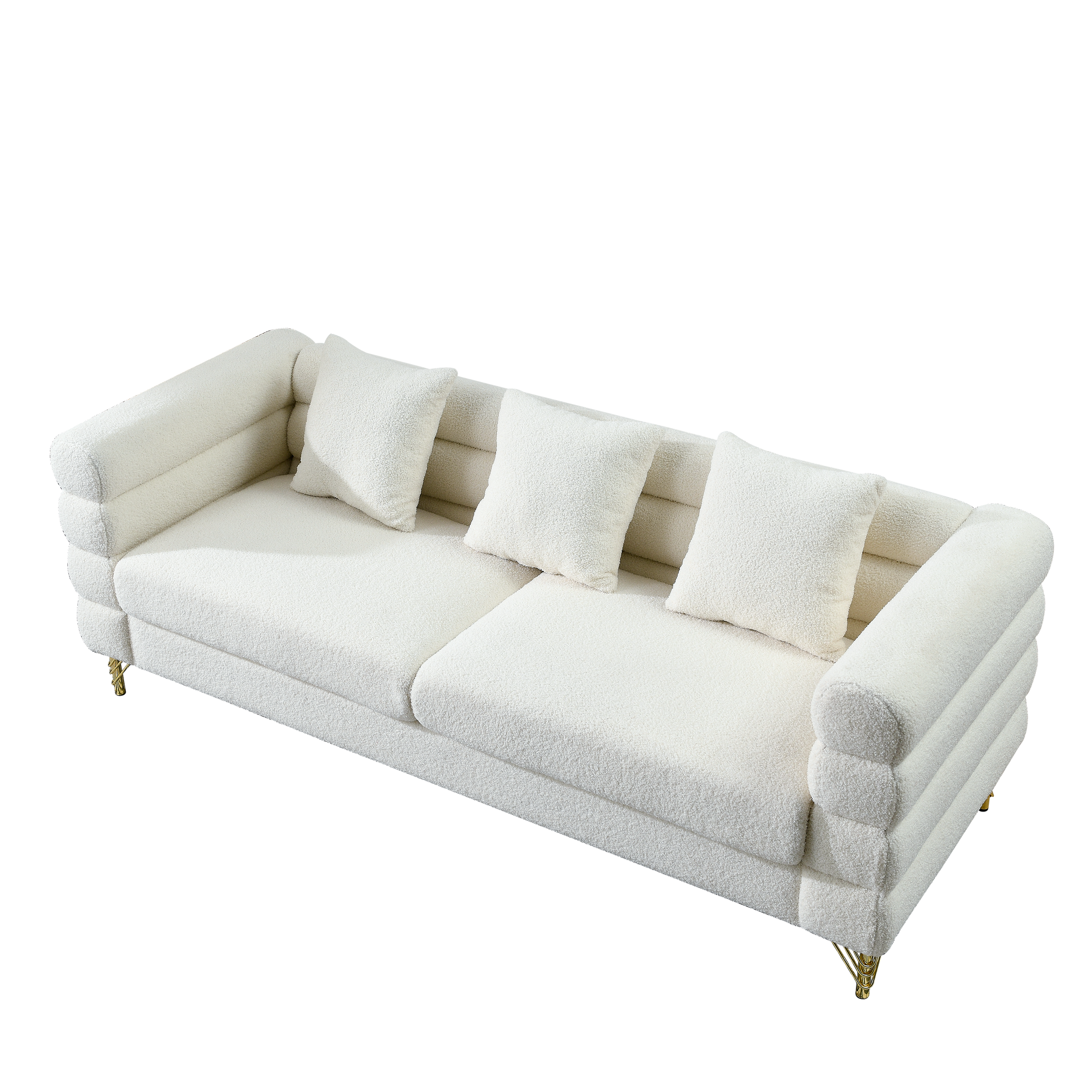 81 Inch Oversized 3 Seater Sectional Sofa, Living Room Comfort Fabric Sectional Sofa Deep Seating Sectional Sofa, Soft Sitting With 3 Pillows For Living Room,Bedroom,White Teddy Ivory W834S00036