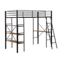 Twin Size Metal Loft Bed With Shelves And Desk, Black Old Sku: Wf306849Aab Box Spring Not Required Twin Black Metal Bedroom Bed Frame Metal