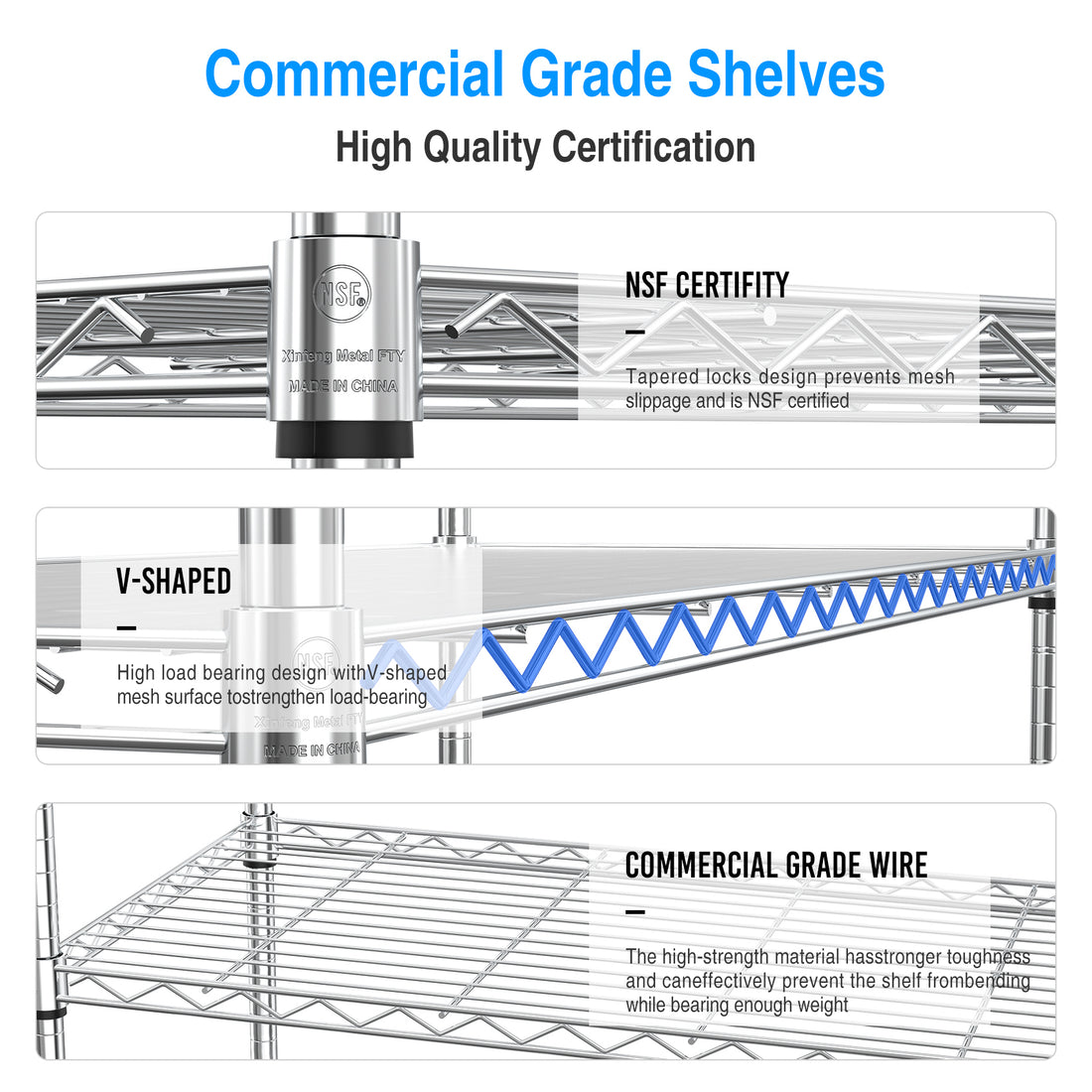 3 Tier Wire Shelving Unit, 1050 Lbs Nsf Height Adjustable Metal Garage Storage Shelves, Heavy Duty Storage Wire Rack Metal Shelves Chrome Chrome Iron Plastic