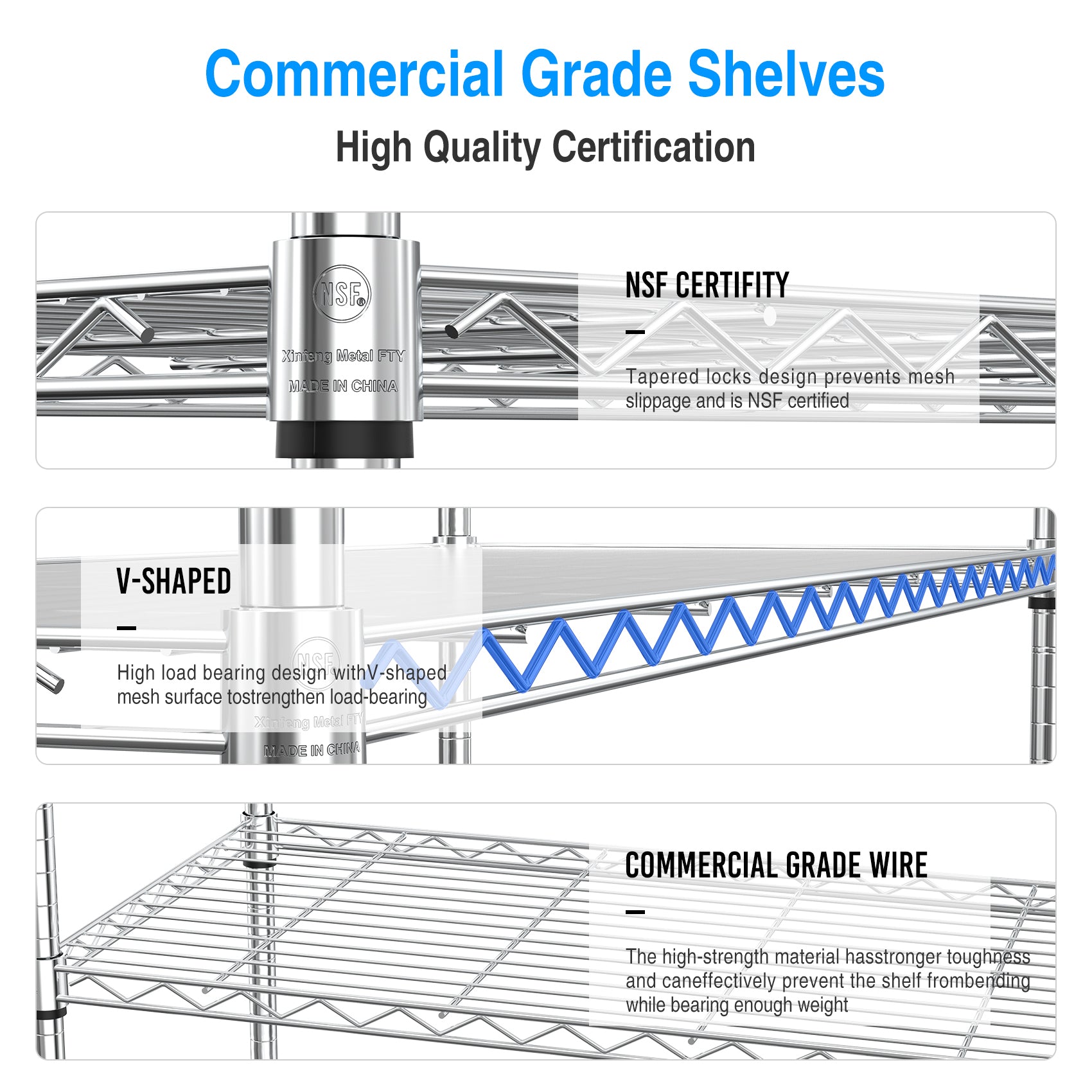 3 Tier Wire Shelving Unit, 1050 Lbs Nsf Height Adjustable Metal Garage Storage Shelves, Heavy Duty Storage Wire Rack Metal Shelves Chrome Chrome Iron Plastic