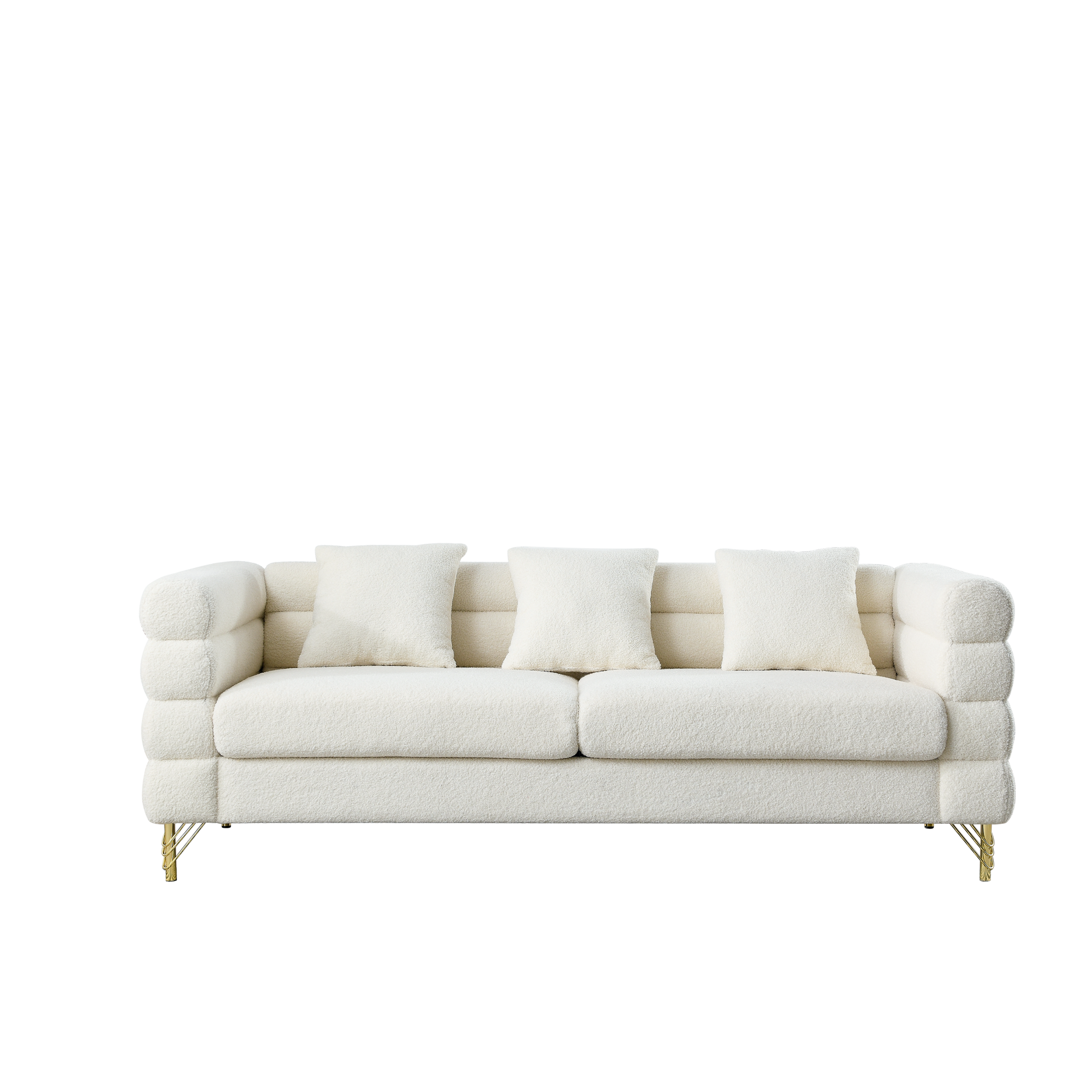 81 Inch Oversized 3 Seater Sectional Sofa, Living Room Comfort Fabric Sectional Sofa Deep Seating Sectional Sofa, Soft Sitting With 3 Pillows For Living Room, Bedroom, Etc., White Teddy Ivory Ivory Primary Living Space American Design Foam Fabric 3 Seat