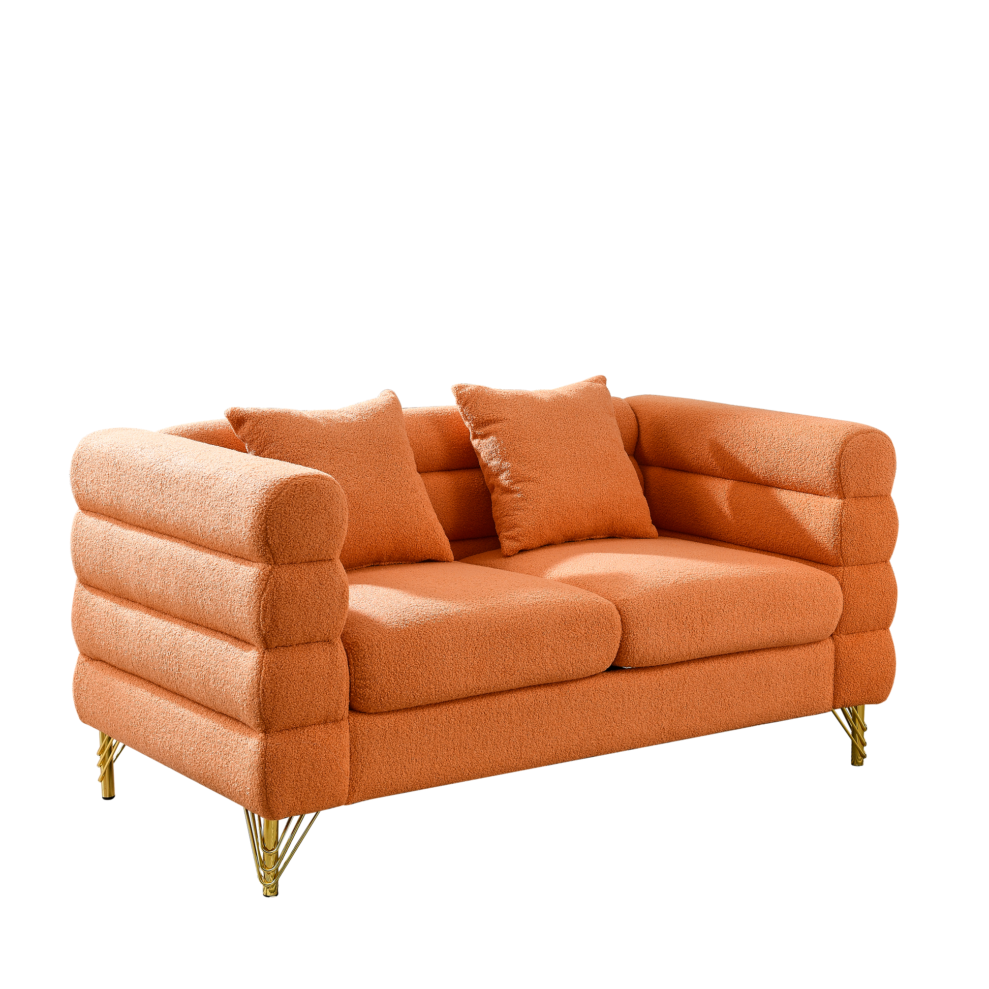 60Inch Oversized 2 Seater Sectional Sofa, Living Room Comfort Fabric Sectional Sofa Deep Seating Sectional Sofa, Soft Sitting With 2 Pillows For Living Room,Bedroom,Office,Orange Teddy W834S00031 Orange Primary Living Space American Design Foam Fabric 2