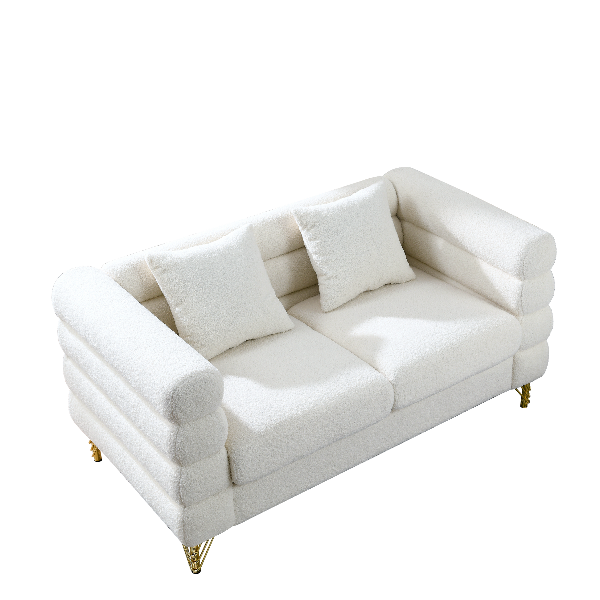 60Inch Oversized 2 Seater Sectional Sofa, Living Room Comfort Fabric Sectional Sofa Deep Seating Sectional Sofa, Soft Sitting With 2 Pillows For Living Room, Bedroom White Teddy Ivory W834S00029 Ivory Primary Living Space American Design Foam Fabric 2