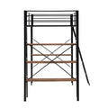 Twin Size Metal Loft Bed With Shelves And Desk, Black Old Sku: Wf306849Aab Box Spring Not Required Twin Black Metal Bedroom Bed Frame Metal