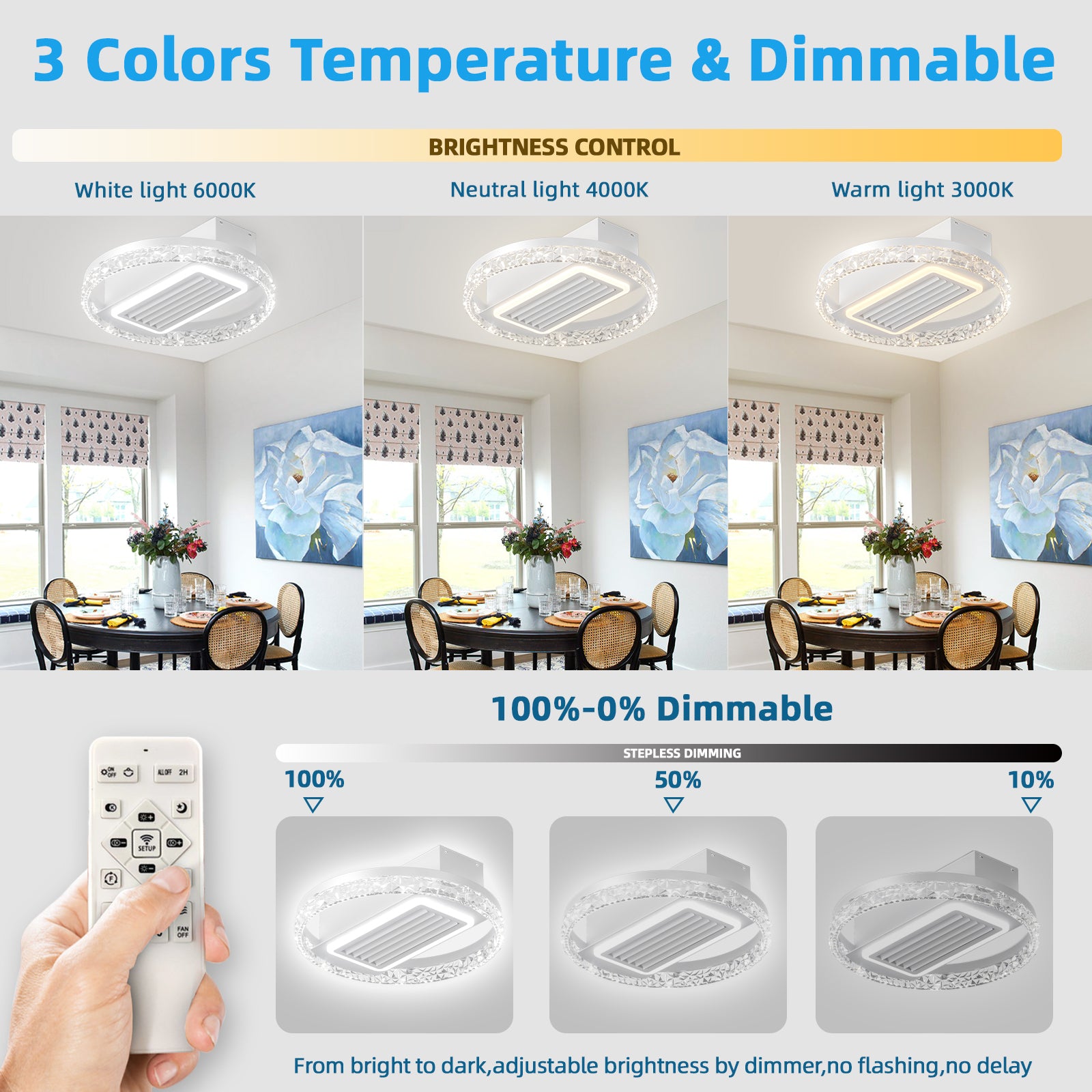 20Inches Bladeless Ceiling Fan with Lights Remote white-modern-iron