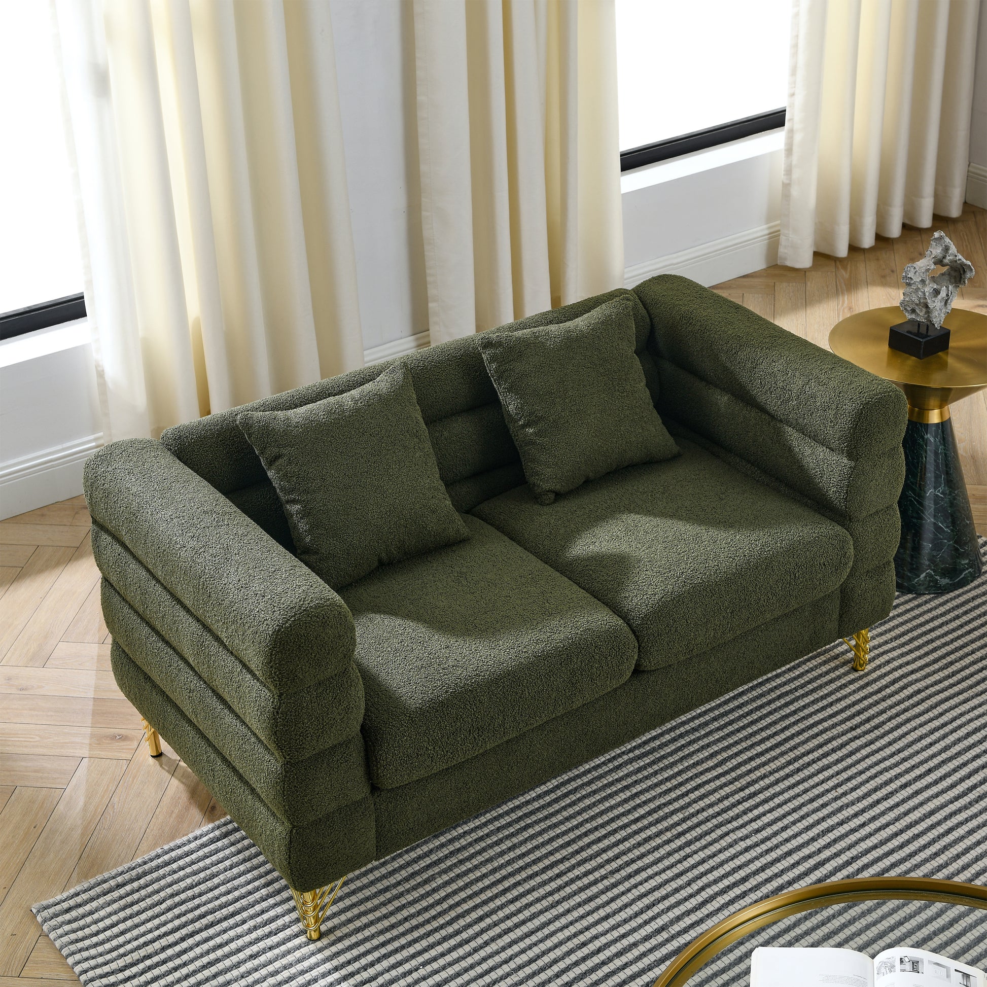 3 Seater 3 Seater Combination Sofa.Green Teddy Green Primary Living Space American Design Foam Fabric