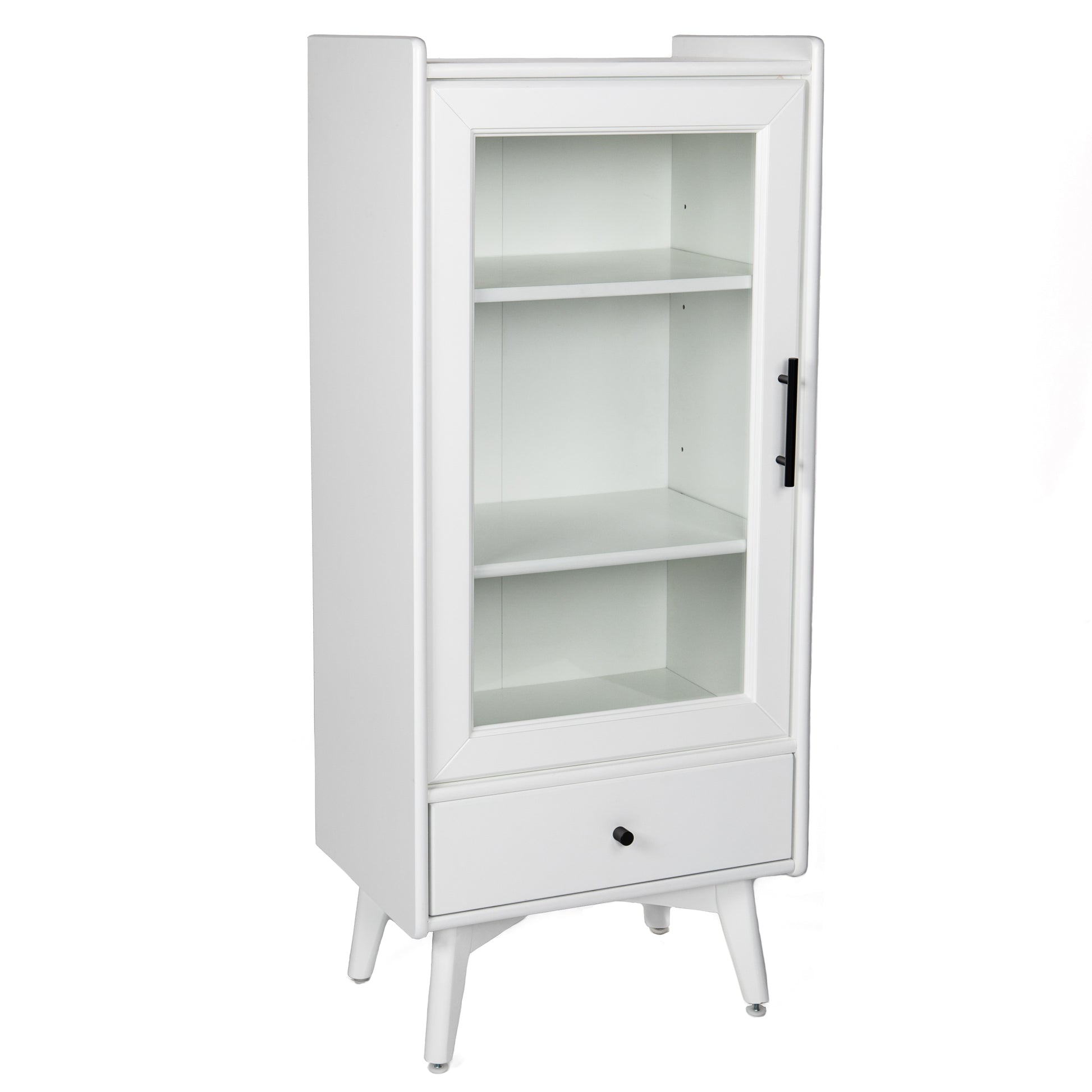 Modern Bathroom Storage Cabinet & Floor Standing Cabinet With Glass Door With Double Adjustable Shelves And One Drawer, Extra Storage Space On Top, White 19.75" 13.75" 46" White Mdf