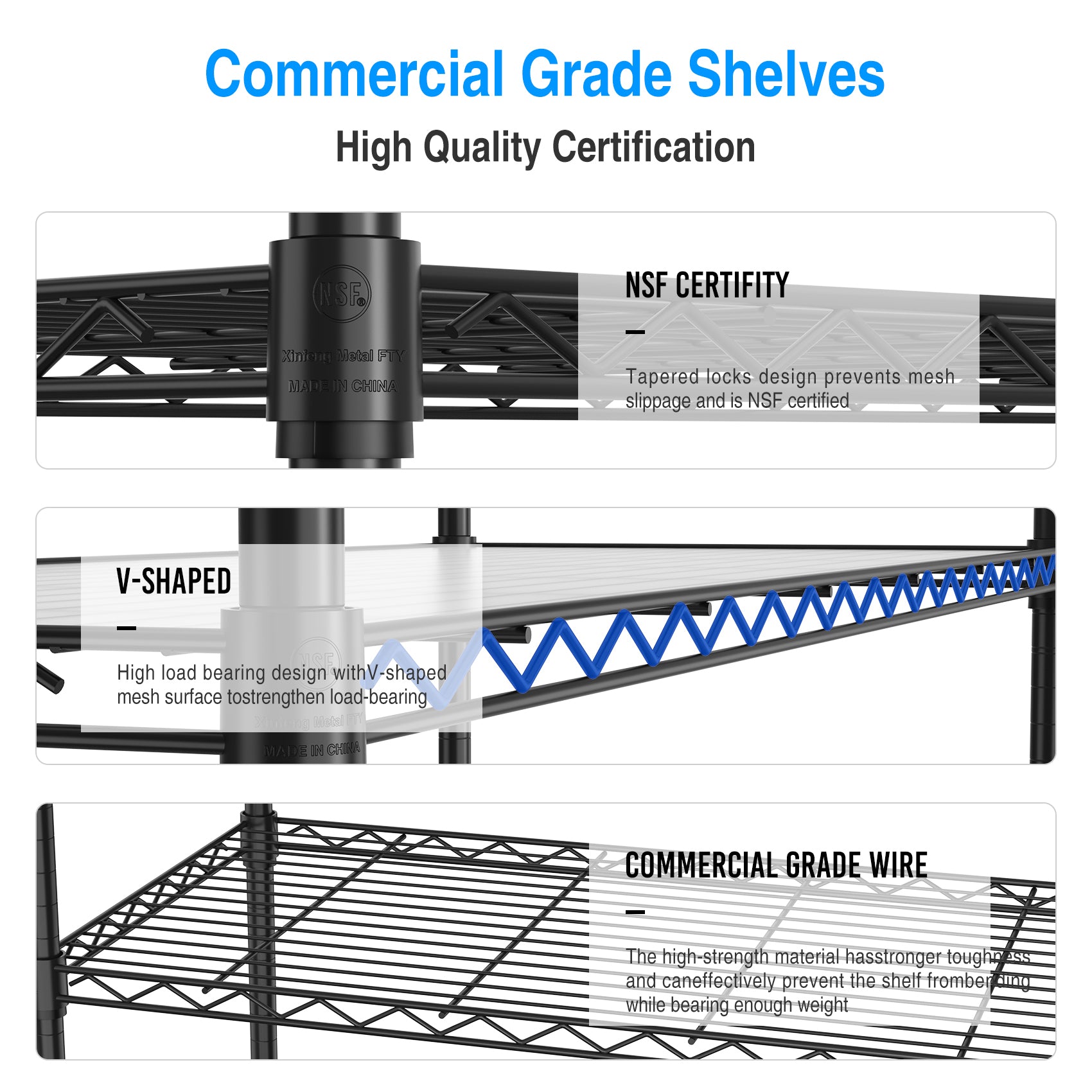 3 Tier Wire Shelving Unit, 1050 Lbs Nsf Height Adjustable Metal Garage Storage Shelves, Heavy Duty Storage Wire Rack Metal Shelves Black Black Iron Plastic