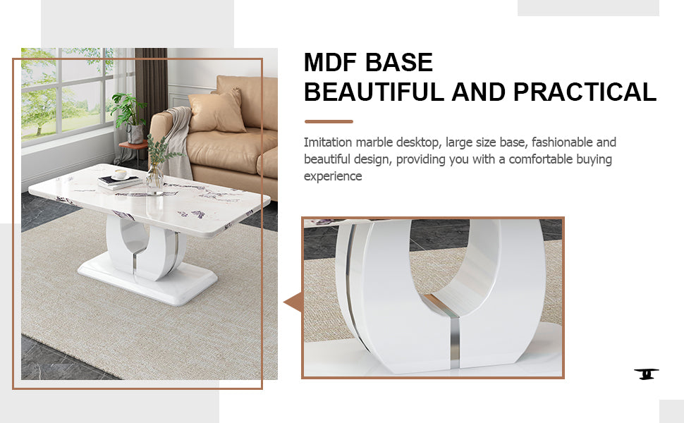 Modern Simple Luxury Imitation Marble Dining Table Rectangular Coffee Table. The Computer Desk. The Game Table. Suitable For Dining Room, Living Room, Terrace, Kitchen. W1151S00265 White Mdf