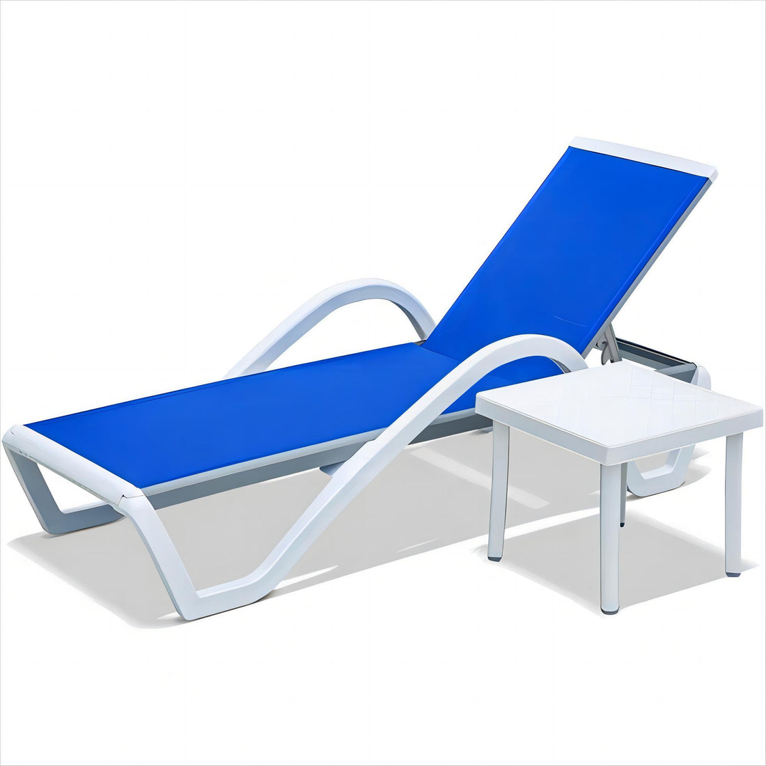 Patio Chaise Lounge Adjustable Aluminum Pool Lounge Chairs With Arm All Weather Pool Chairs For Outside,In Pool,Lawn Blue, 1 Lounge Chair 1 Plastic Table Blue Aluminium