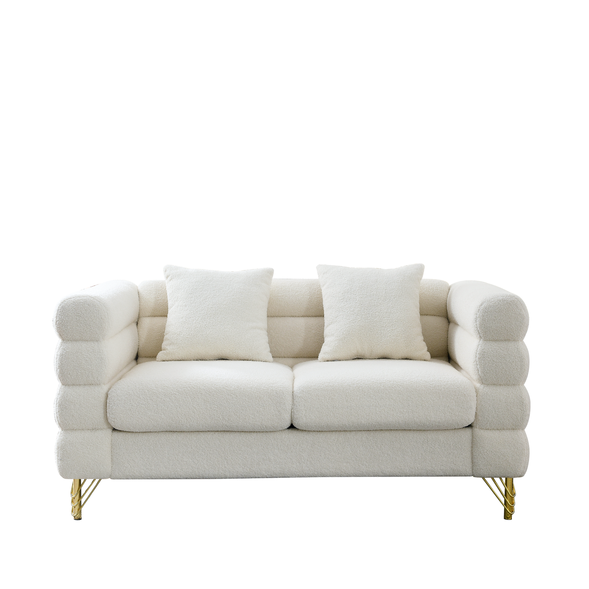 60Inch Oversized 2 Seater Sectional Sofa, Living Room Comfort Fabric Sectional Sofa Deep Seating Sectional Sofa, Soft Sitting With 2 Pillows For Living Room, Bedroom White Teddy Ivory W834S00029 Ivory Primary Living Space American Design Foam Fabric 2