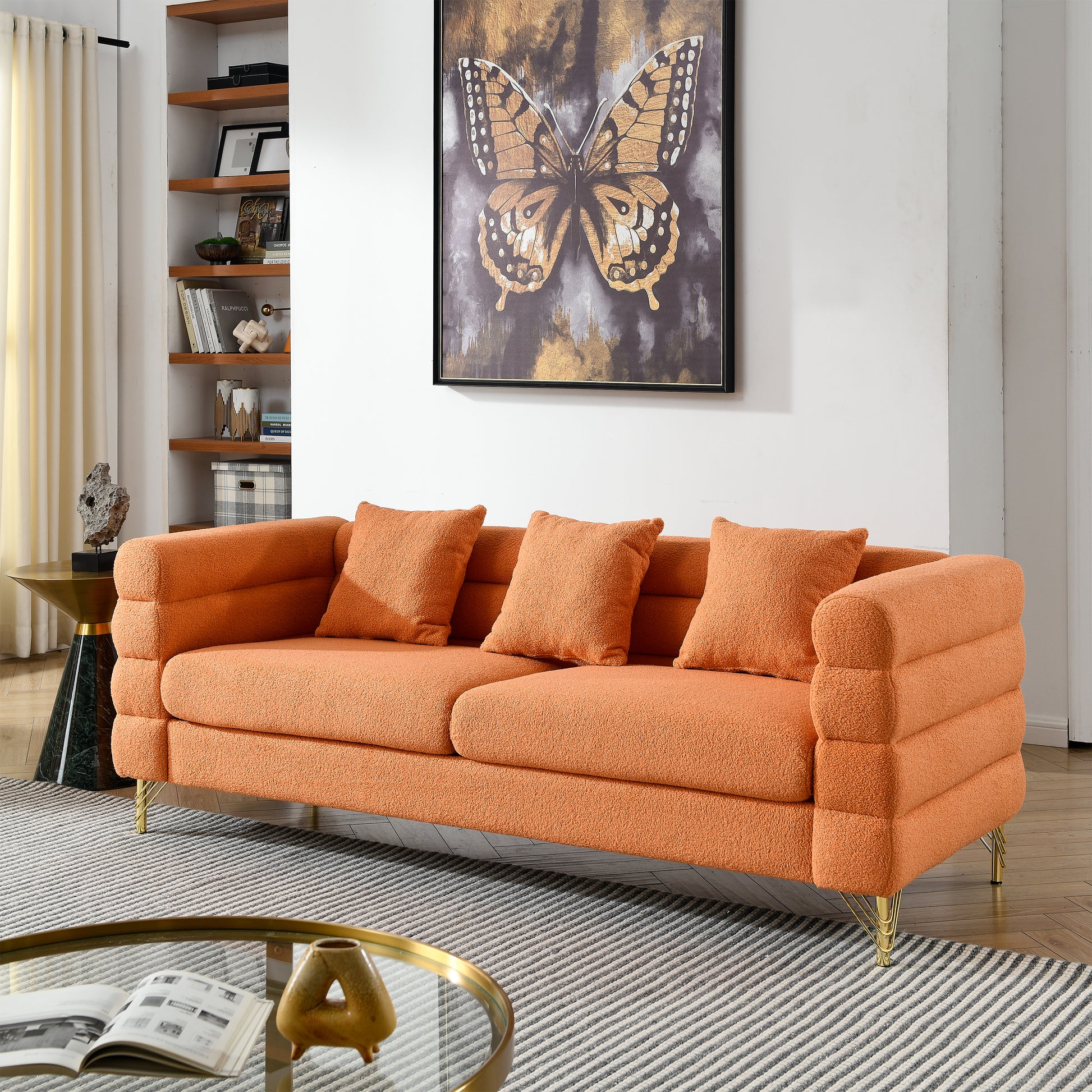3 Seater 3 Seater Combination Sofa.Orange Teddy Orange Primary Living Space American Design Foam Fabric