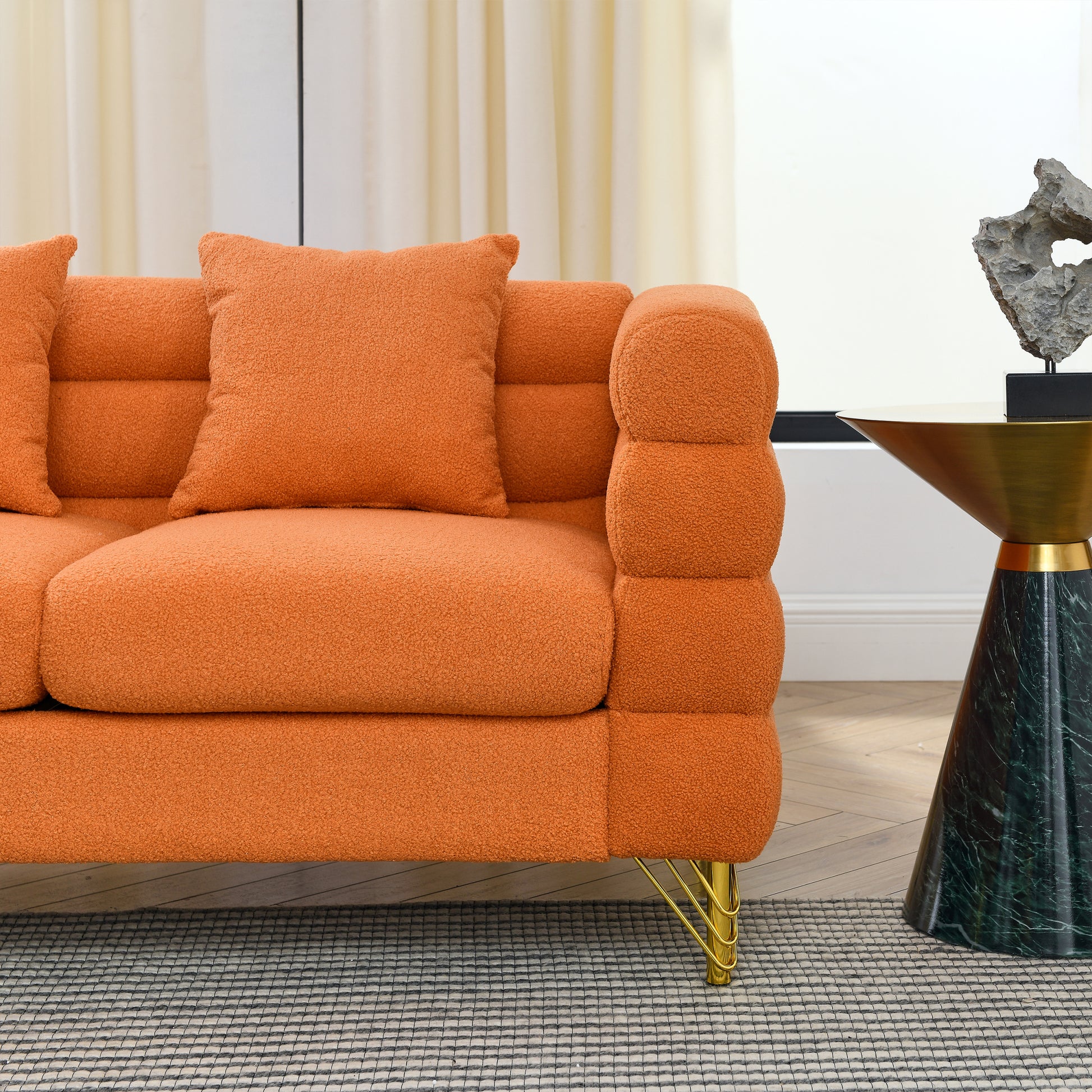81 Inch Oversized 3 Seater Sectional Sofa, Living Room Comfort Fabric Sectional Sofa Deep Seating Sectional Sofa, Soft Sitting With 3 Pillows For Living Room,Bedroom,Office.,Orange Teddy W834S00034 Orange Primary Living Space American Design Foam Fabric
