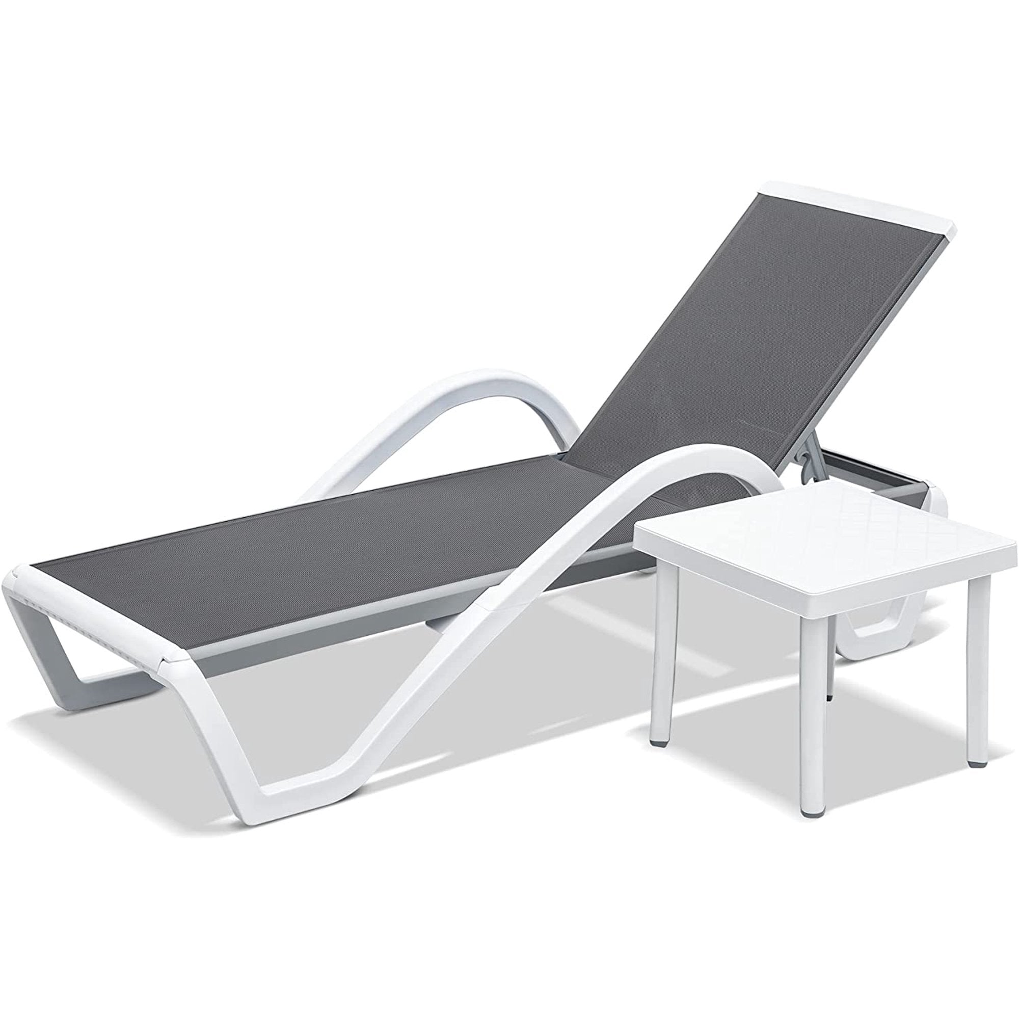 Patio Chaise Lounge Adjustable Aluminum Pool Lounge Chairs With Arm All Weather Pool Chairs For Outside,In Pool,Lawn Gray, 1 Lounge Chair 1 Plastic Table Gray Aluminium
