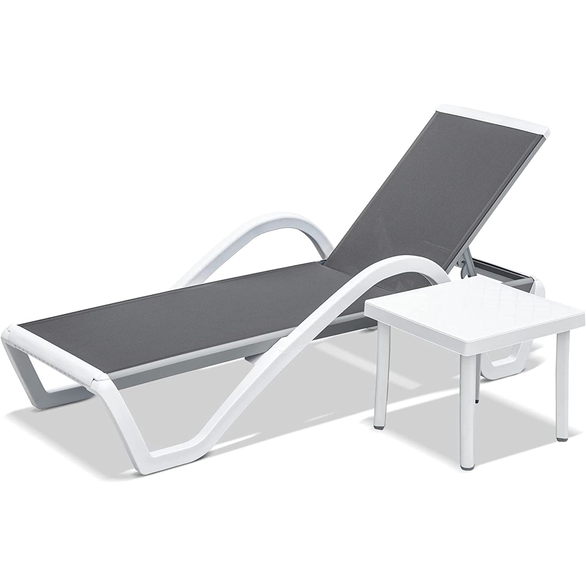 Patio Chaise Lounge Adjustable Aluminum Pool Lounge Chairs With Arm All Weather Pool Chairs For Outside,In Pool,Lawn Gray, 1 Lounge Chair 1 Plastic Table Gray Aluminium