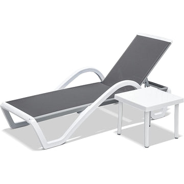 Patio Chaise Lounge Adjustable Aluminum Pool Lounge Chairs With Arm All Weather Pool Chairs For Outside,In Pool,Lawn Gray, 1 Lounge Chair 1 Plastic Table Gray Aluminium