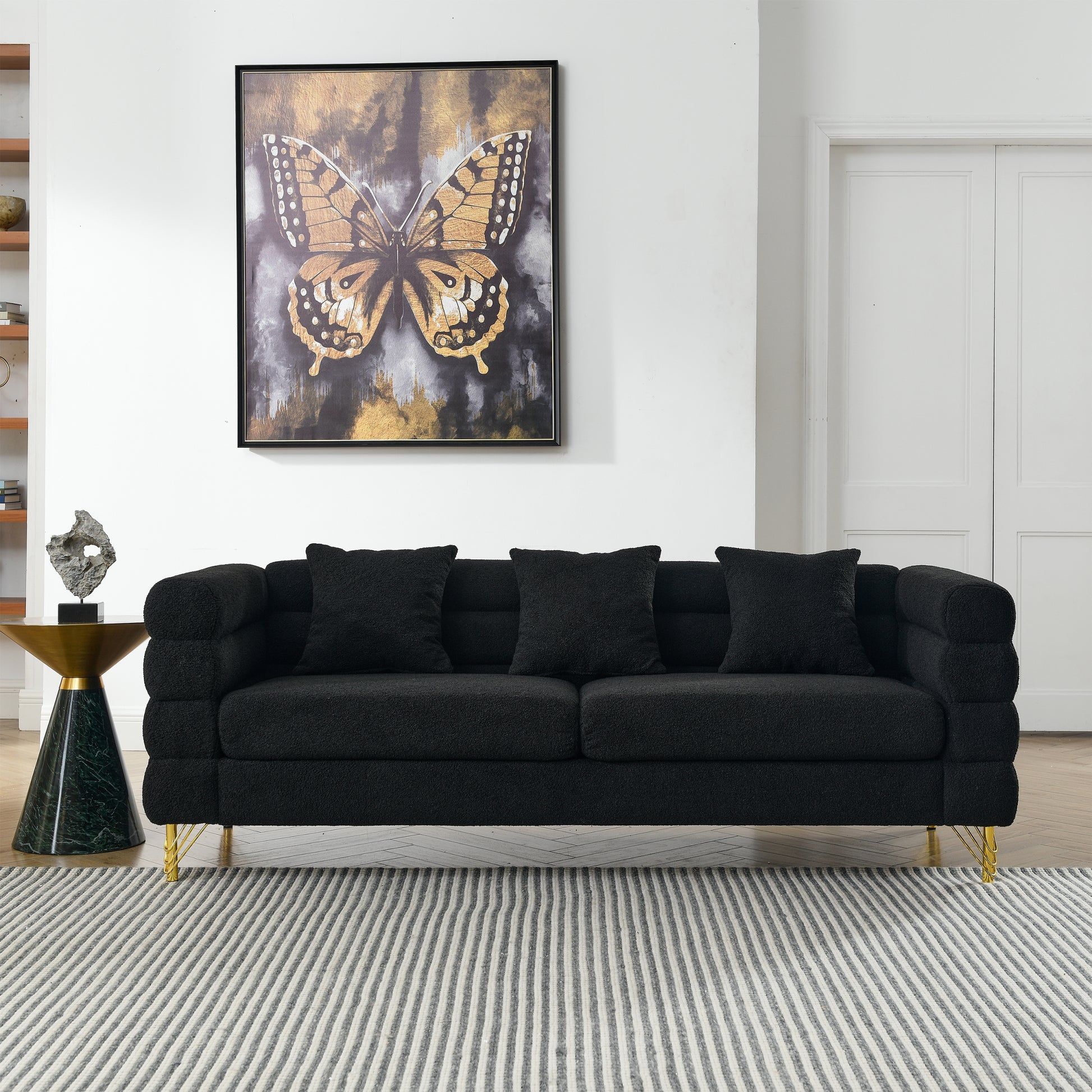 81 Inch Oversized 3 Seater Sectional Sofa, Living Room Comfort Fabric Sectional Sofe Deep Seating Sectional Sofa, Soft Sitting With 3 Pillows For Living Room,Bedroom,Office, Black Teddy W834S00035 Black Primary Living Space American Design Foam Fabric 3