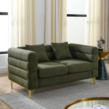 60Inch Oversized 2 Seater Sectional Sofa, Living Room Comfort Fabric Sectional Sofa Deep Seating Sectional Sofa, Soft Sitting With 2 Pillows For Living Room, Bedroom, Office, Green Teddy W834S00032 Green Primary Living Space American Design Foam Fabric 2