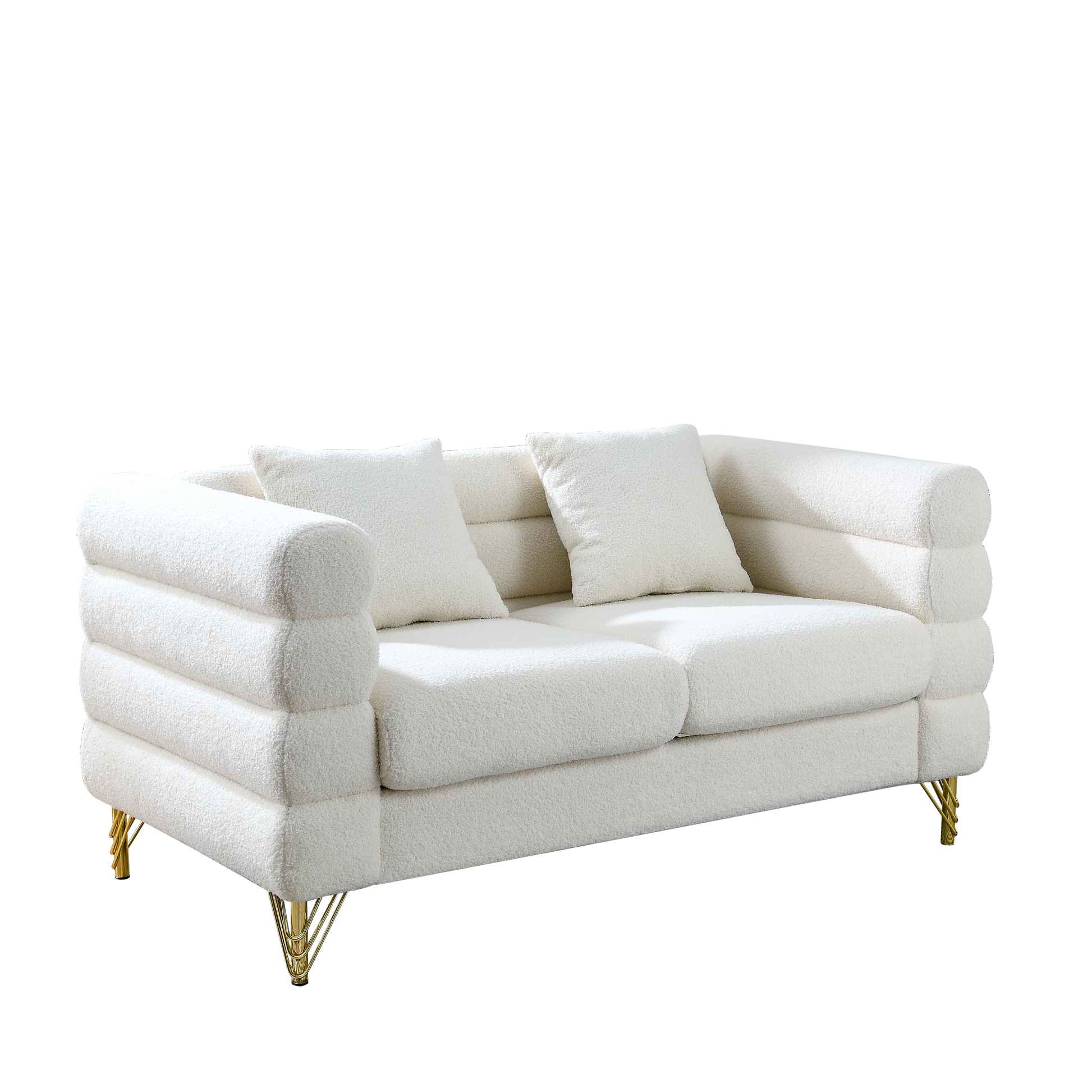 60Inch Oversized 2 Seater Sectional Sofa, Living Room Comfort Fabric Sectional Sofa Deep Seating Sectional Sofa, Soft Sitting With 2 Pillows For Living Room, Bedroom White Teddy Ivory W834S00029 Ivory Primary Living Space American Design Foam Fabric 2