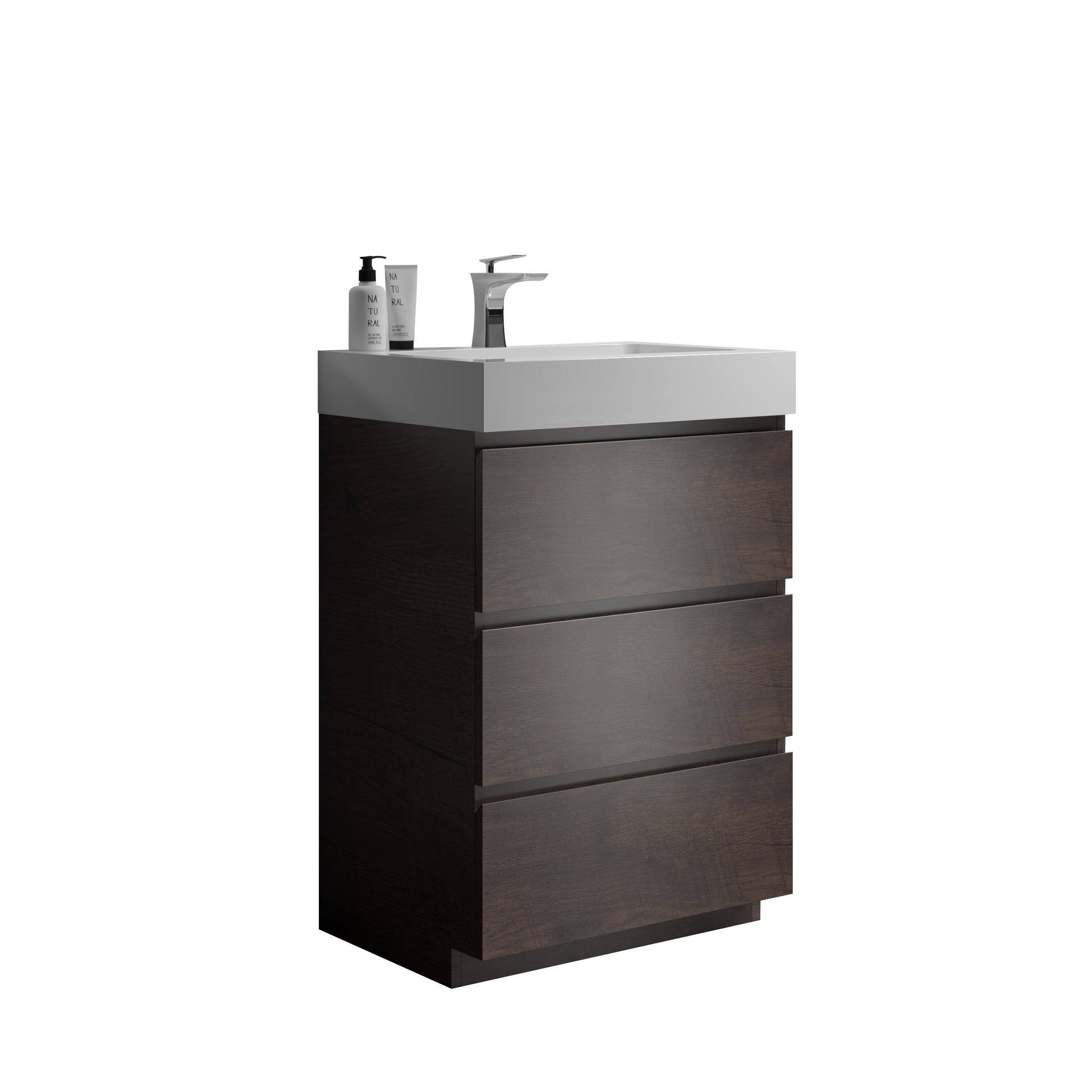 Alice 24" Walnut Bathroom Vanity With Sink, Large Storage Freestanding Bathroom Vanity For Modern Bathroom, One Piece White Sink Basin Without Drain And Faucet, Pre Assembled White Walnut Melamine