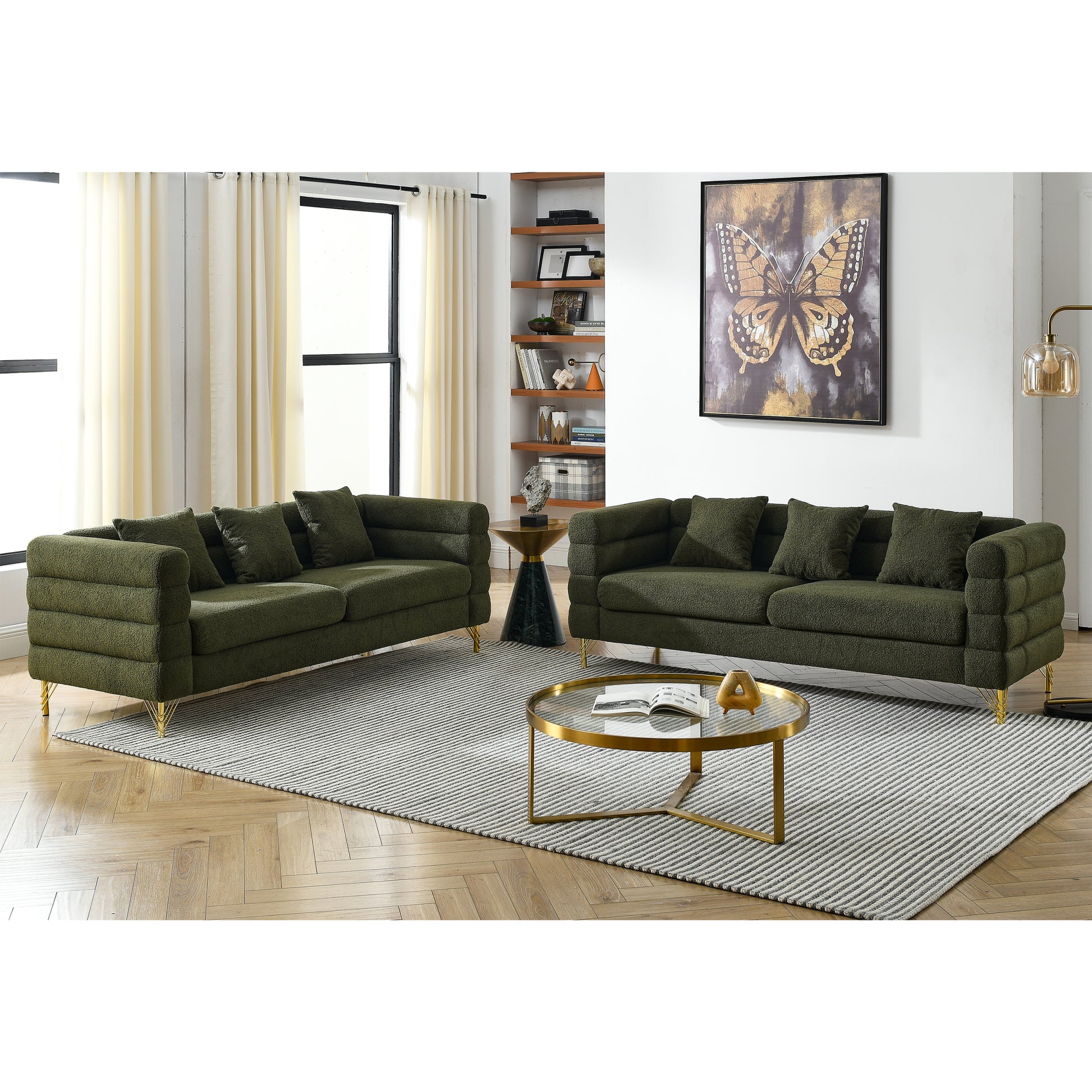 3 Seater 3 Seater Combination Sofa.Green Teddy Green Primary Living Space American Design Foam Fabric