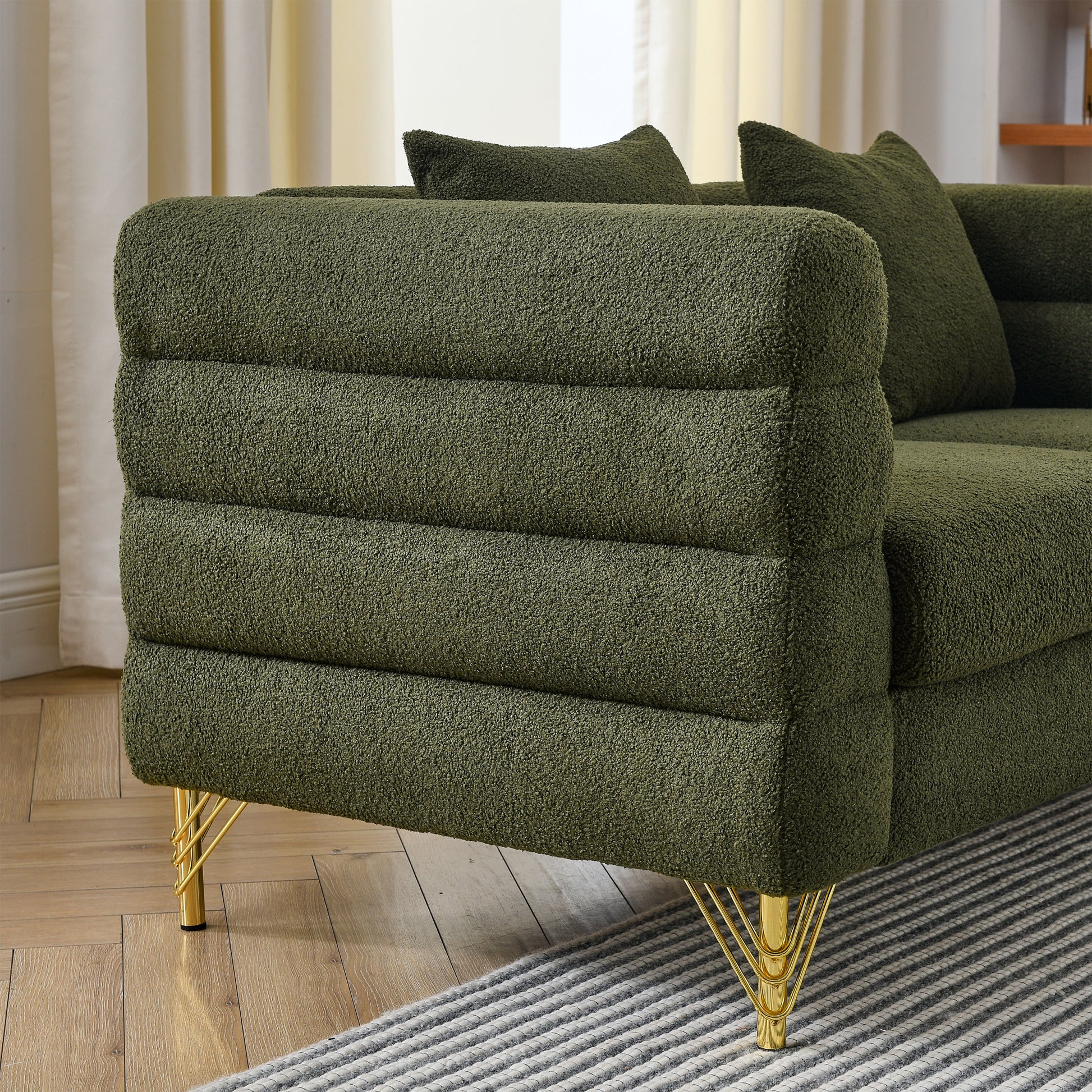 3 Seater 3 Seater Combination Sofa.Green Teddy Green Primary Living Space American Design Foam Fabric