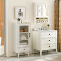 Modern Bathroom Storage Cabinet & Floor Standing Cabinet With Glass Door With Double Adjustable Shelves And One Drawer, Extra Storage Space On Top, White 19.75