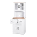 Wooden Kitchen Cabinet White Pantry Room Storage Microwave Cabinet With Framed Glass Doors And Drawer White Mdf