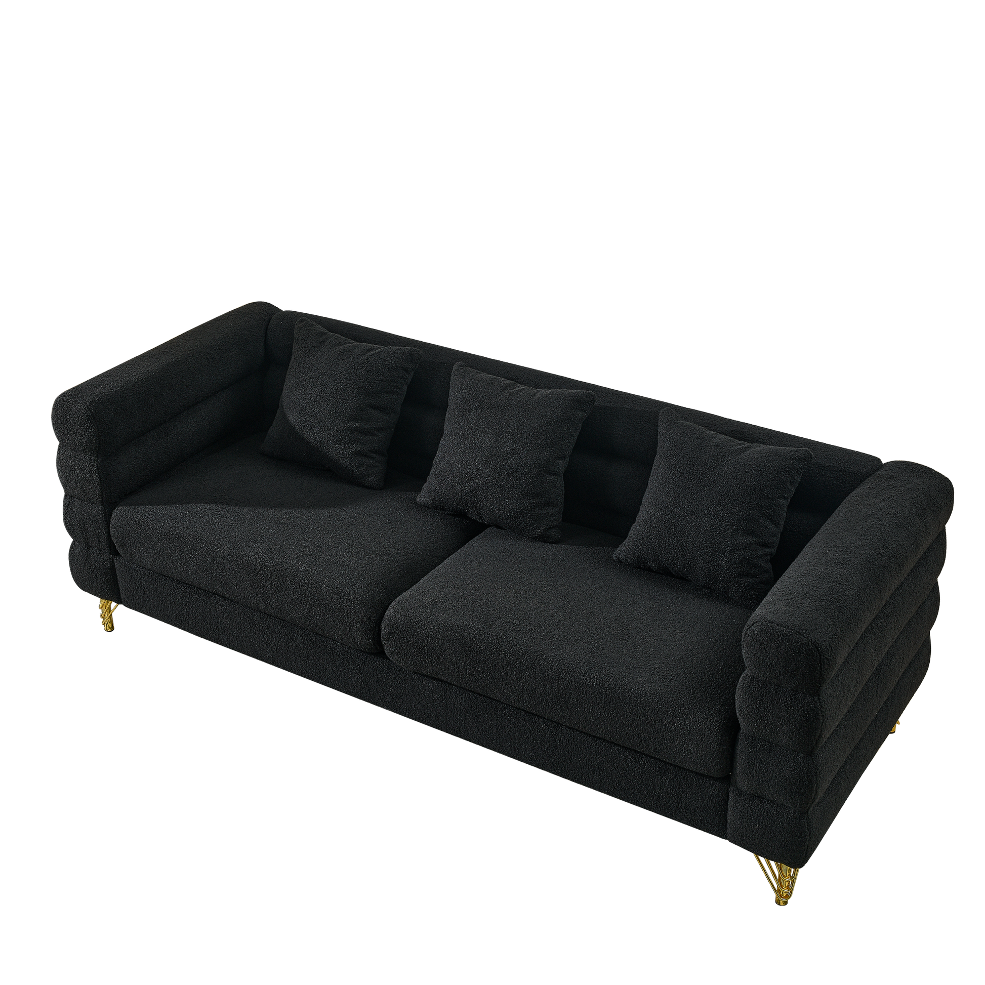 81 Inch Oversized 3 Seater Sectional Sofa, Living Room Comfort Fabric Sectional Sofe Deep Seating Sectional Sofa, Soft Sitting With 3 Pillows For Living Room,Bedroom,Office, Black Teddy W834S00035 Black Primary Living Space American Design Foam Fabric 3