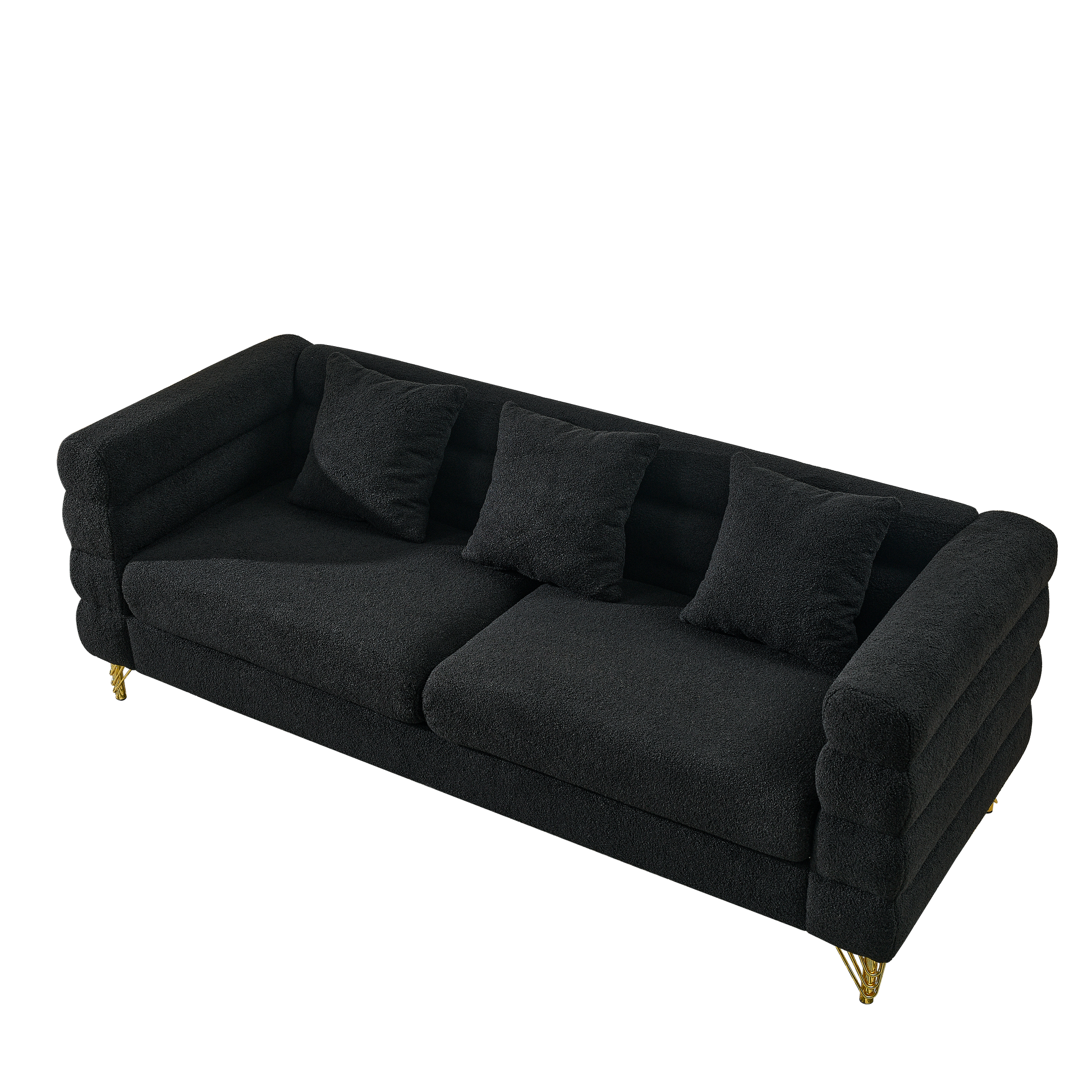 3 Seater 3 Seater Combination Sofa.Black Teddy Black Primary Living Space American Design Foam Fabric