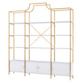 78 Inch 4 Tiers Home Office Bookcase Bookshelf, Storage Cabinet Display Shelf, X Bar Gold Frame Golden White Mdf Steel