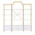 78 Inch 4 Tiers Home Office Bookcase Bookshelf, Storage Cabinet Display Shelf, X Bar Gold Frame Golden White Mdf Steel