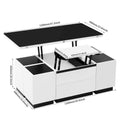 Modern White Lift Top Glass Coffee Table With Drawers & Storage Multifunction Table Black White Mdf Glass