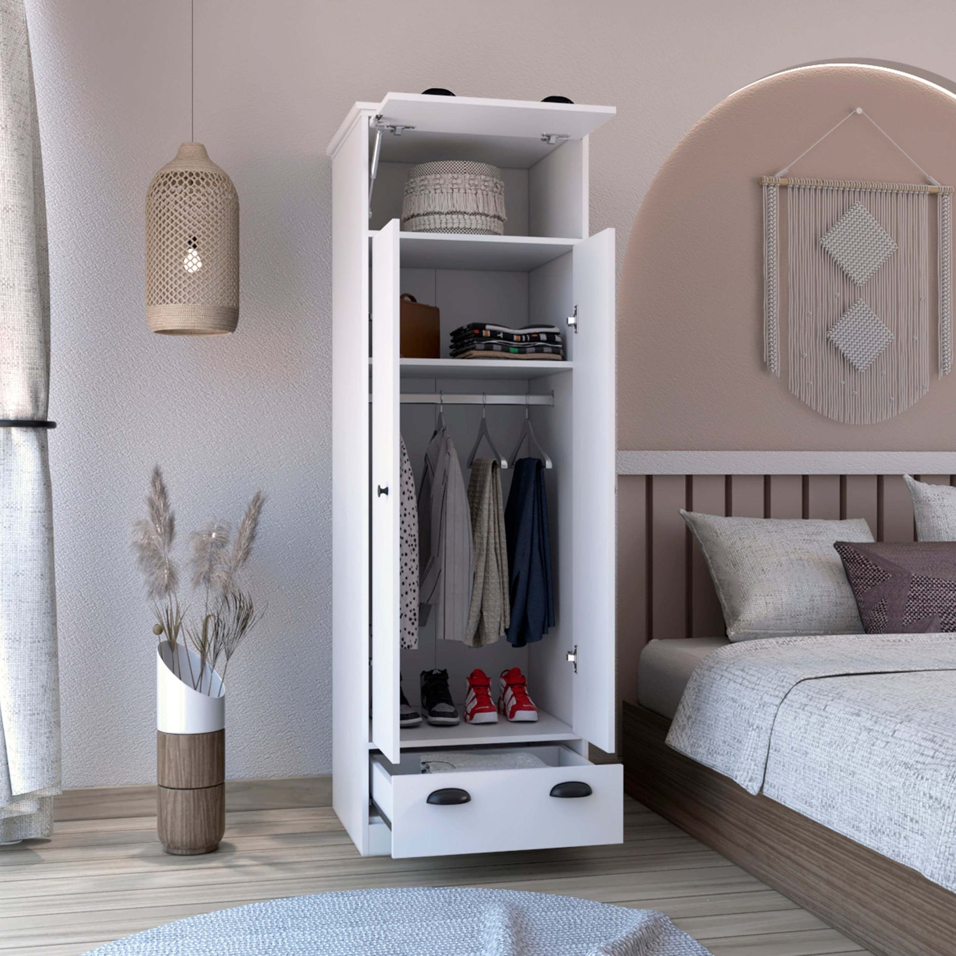 Dresser Closet With Upper Storage Covered With 1 Door, 2 Central Shelv Dresser Closet With Upper Storage Covered With 1 Door, 2 Central Shelv