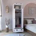 Dresser Closet With Upper Storage Covered With 1 Door, 2 Central Shelves, 1 Tube For Hanging Clothes Covered By 2 Doors, 1 Drawer At The Bottom, White White Particle Board Particle Board