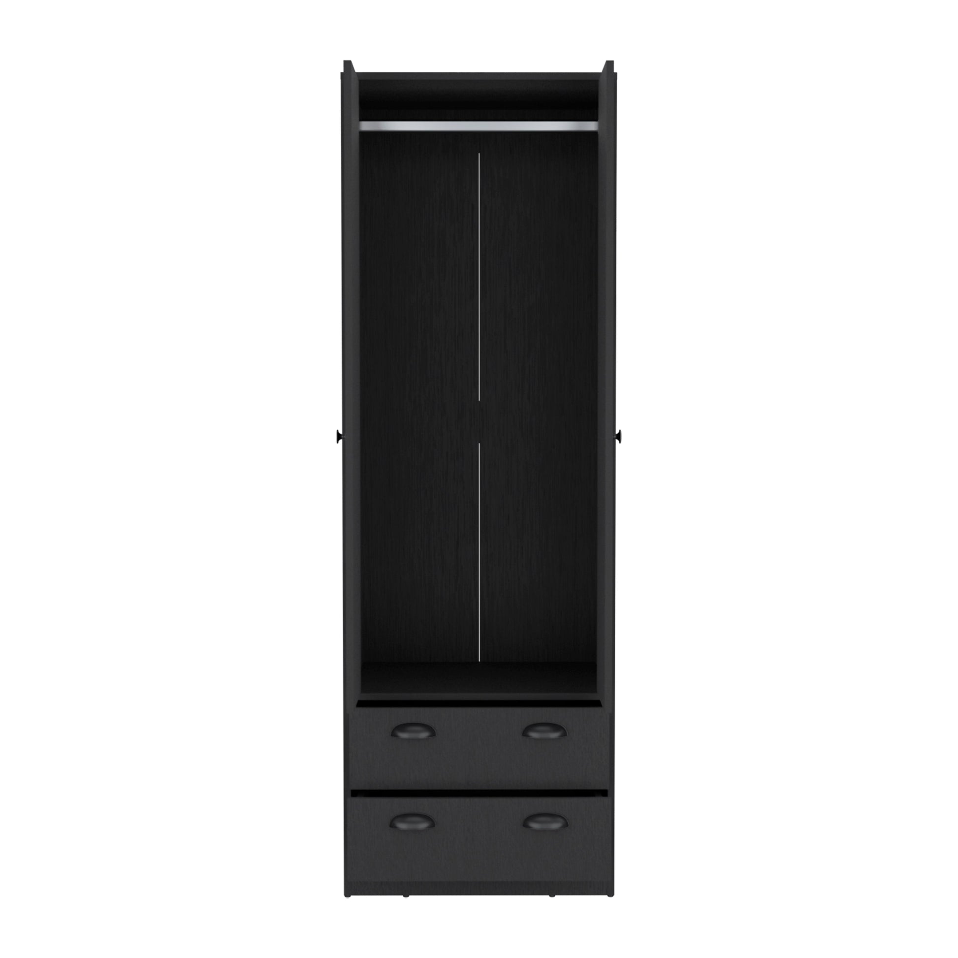 Armoire 70"H With 2 Drawers And 2 Doors, Black Hinged Black 2 Drawers Bedroom Modern 2 Or Less Black Particle Board Particle Board