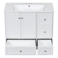 36 Inch Modern Bathroom Vanity With Usb Charging, Two Doors And Three Drawers Bathroom Storage Vanity Cabinet, Small Bathroom Vanity Cabinet With Single Sinkwhite & Gray Blue Faucets Not Included White Solid Wood Mdf Resin