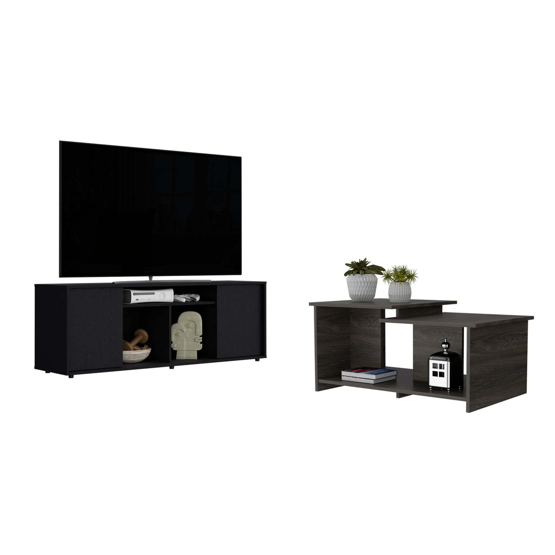 Danville 2 Piece Living Room Set, Dallas Tv Stand Leanna 3 Coffee Table, Black Espresso, Black Espresso Black 70 79 Inches Particle Board Particle Board