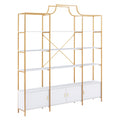 78 Inch 4 Tiers Home Office Bookcase Bookshelf, Storage Cabinet Display Shelf, X Bar Gold Frame Golden White Mdf Steel