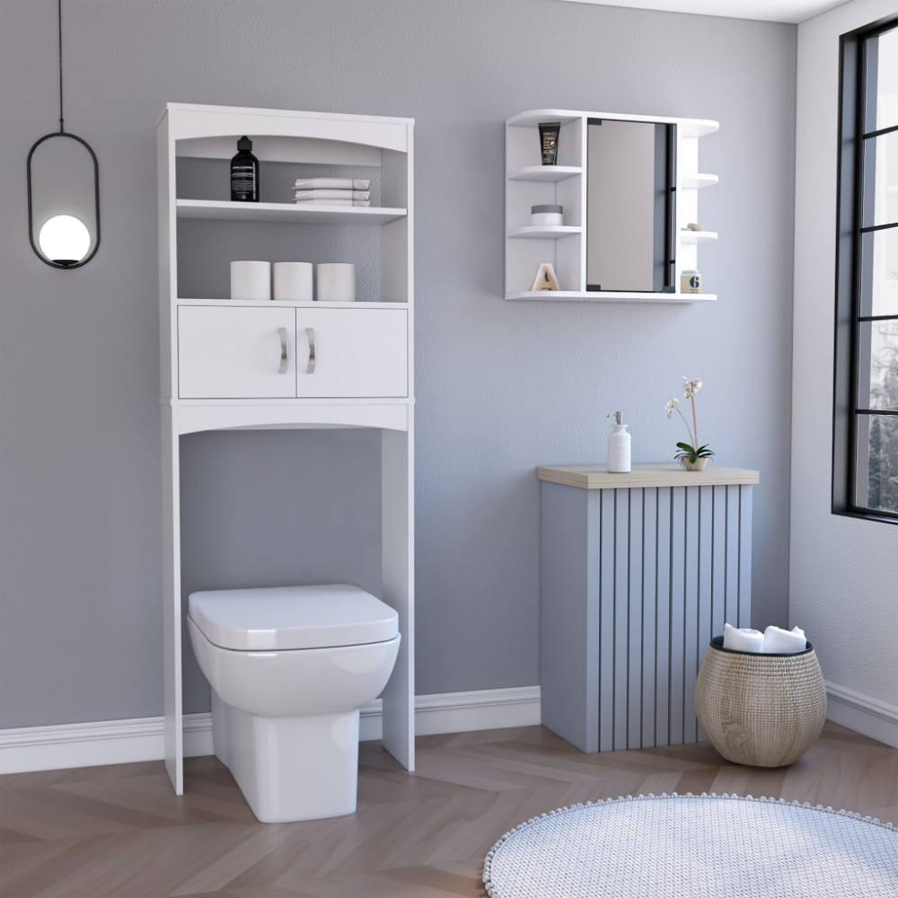 2 Piece Bathroom Set, Valetta Over The Toilet Cabinet white-particle board-particle board