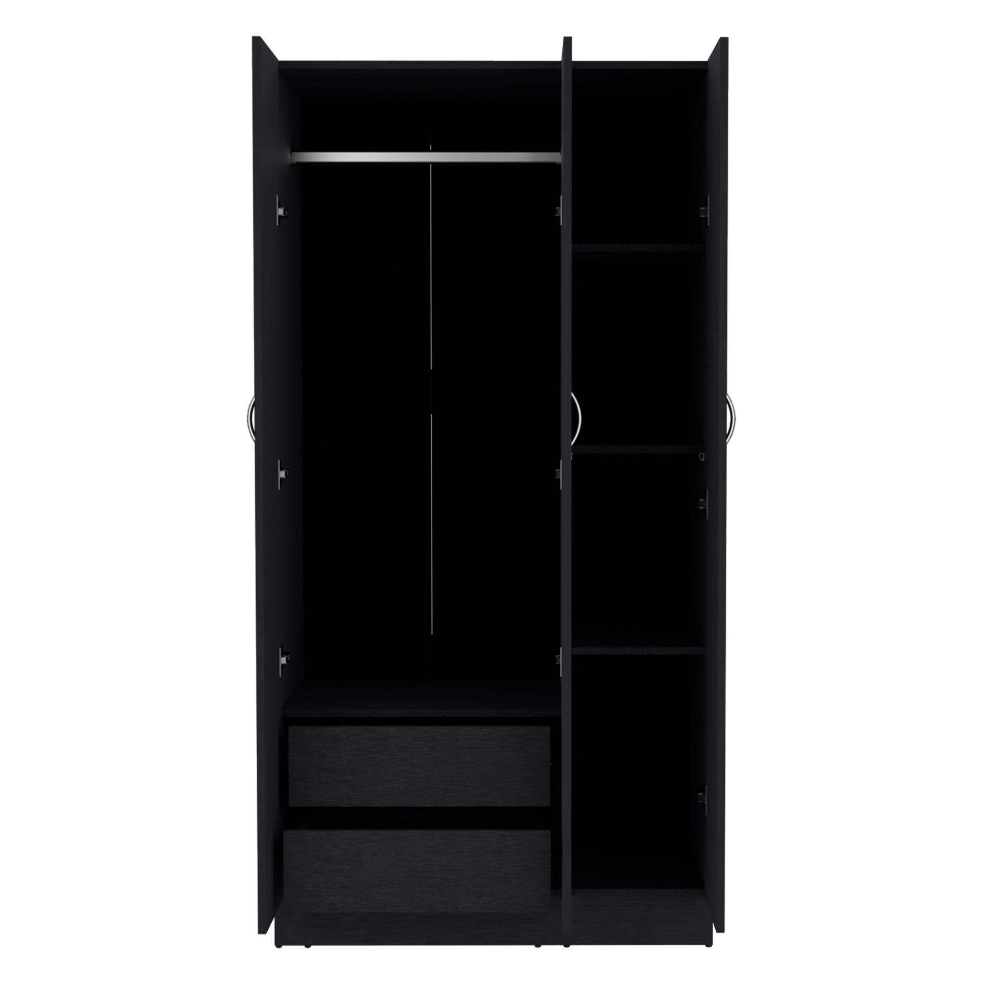 Wardrobe Armoire 71"H With 3 Doors And 2 Inner Drawers, 3 Doors, Black Black Bedroom Modern Pine Particle Board Particle Board