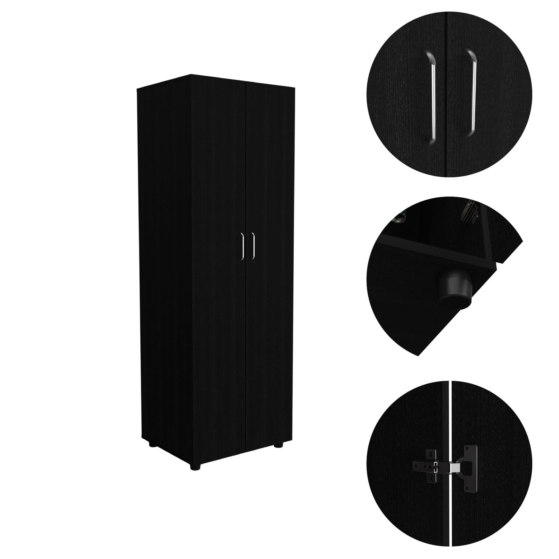 Armoire Organiser 702"H, Two Shelves, Rod, Double Door Cabinet Armoire, Black Black Particle Board Particle Board