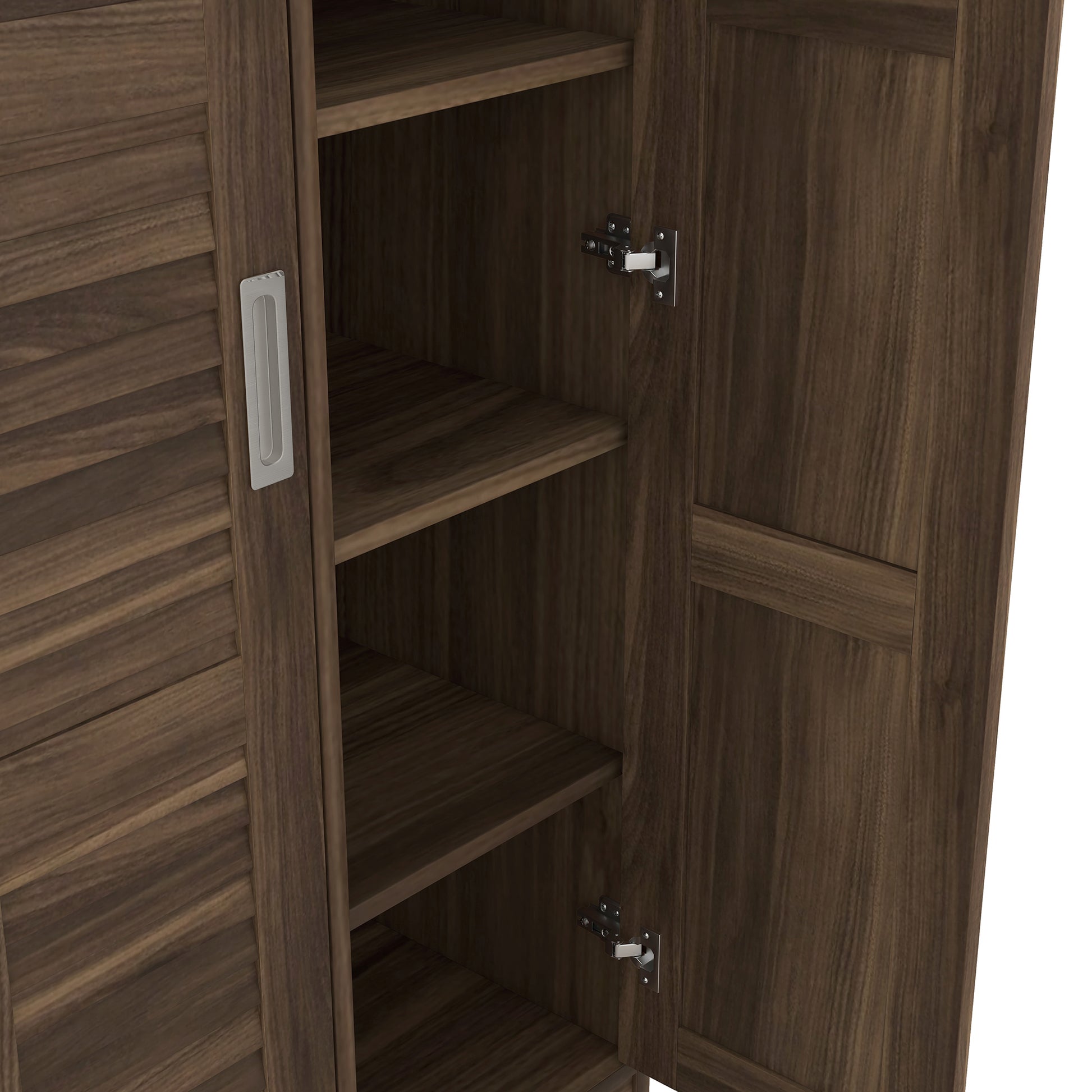 3 Door Shutter Wardrobe With Shelves, Walnut Sliding Walnut Shelf Bedroom Shelf Contemporary 3 Mdf
