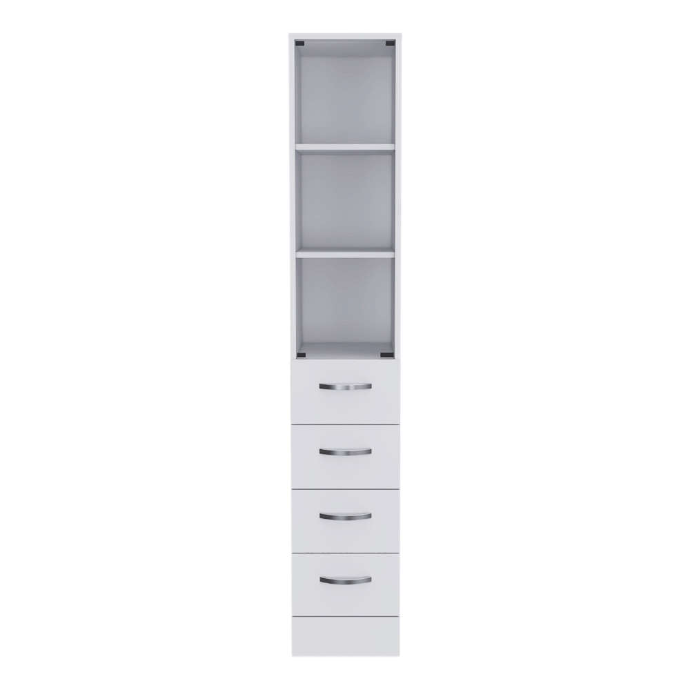 68h" Linen Cabinet, Three Shelves, Four Drawers